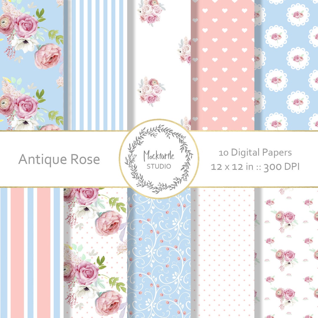 Antique Rose Floral Digital Paper - Cottage Chic Clipart - Scrapbook ...