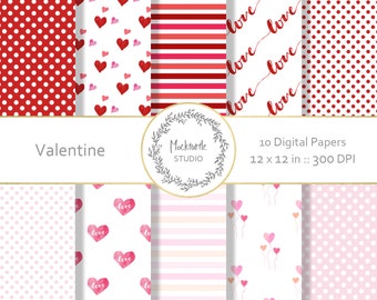 Valentines digital paper -  Valentine clipart - Scrapbook paper - Pink and Red Digital Paper, Commercial use