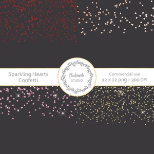 Sparkling Hearts Confetti Overlay PNG Clipart - Valentine&#39;s Day Hearts Clip Art - Glitter Hearts Digital Download
