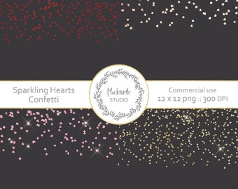 Sparkling Hearts Confetti Overlay PNG - Glitter Valentine's Day Hearts Clip Art - Digital Download