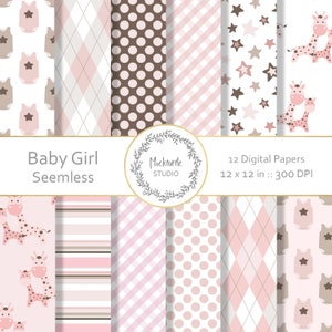 Baby Girl digital paper - Baby Girl clipart - Scrapbook paper, New baby Digital Paper, Pink Seemless Pattern, Commercial use - Baby Boy