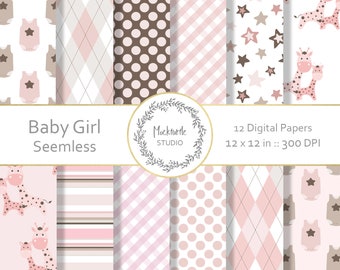 Baby Girl digital paper - Baby Girl clipart - Scrapbook paper, New baby Digital Paper, Pink Seemless Pattern, Commercial use - Baby Boy