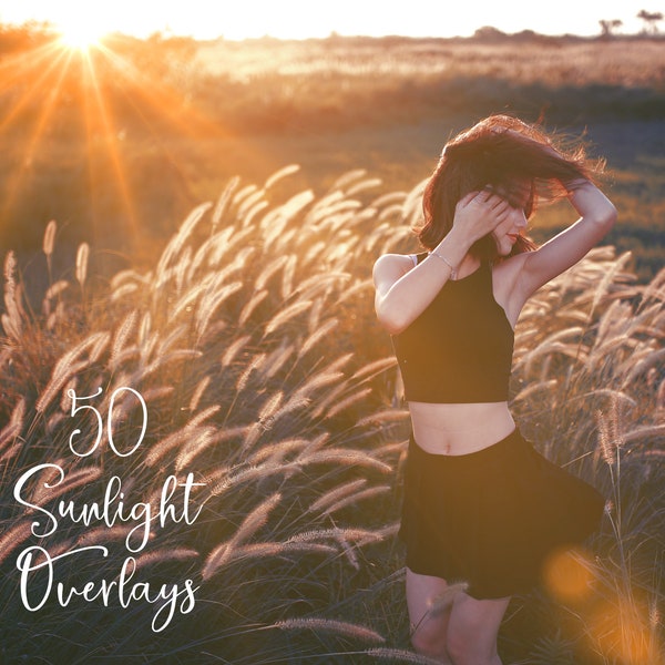 50 natürliche Sonnenlicht Foto-Overlays - Sonne Bokeh Overlays - Sonnenlinse, Lichtleck, Sonnenstrahlen, Sonnenstrahlen Photoshop Overlays, digitaler Lichteffekt