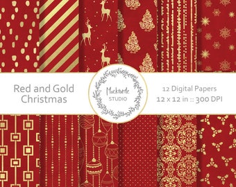 Christmas digital paper - Christmas Clipart - Scrapbook paper, Christmas Digital Paper, Red and Gold Christmas Digital Paper, Commercial use