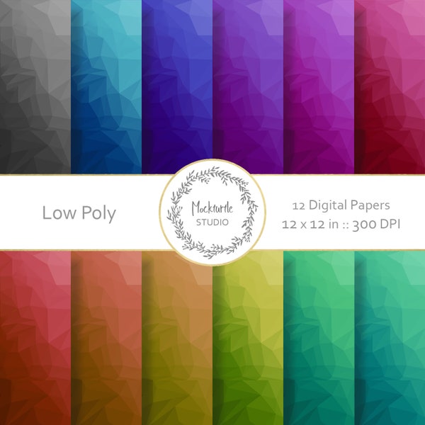 Low Poly Digital Paper - Low Poly Clipart - Scrapbook Papier, Low Poly - Druckbar, Low Poly Muster, Kommerzielle Nutzung