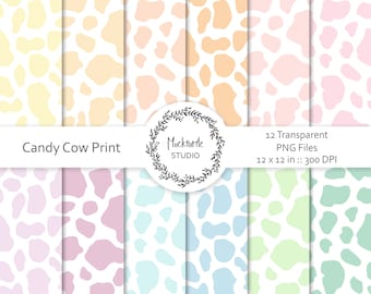 Cow Print Digital Paper - Animal Skin Clipart - Scrapbook Paper, Pastel Seamless Pattern - Commercial use