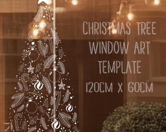 Christmas Tree Window Art Stencil: DIY Festive Decor (Digital Download)