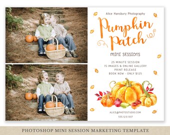 Plantilla de minisesión de calabazas - Marketing fotográfico - Marketing de minisesiones de otoño - Archivo de Photoshop