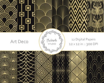 Art Deco Digital Paper – Art Nouveau Scrapbook Design - 12x12", 300dpi - Commercial Use