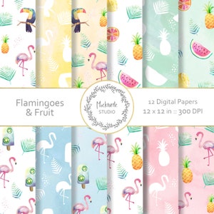 Flamingo digital paper - Tropical clipart - Pineapple Paper Scrapbook paper, Flamingo Digital Paper, Tropical Digital Paper, Commercial use