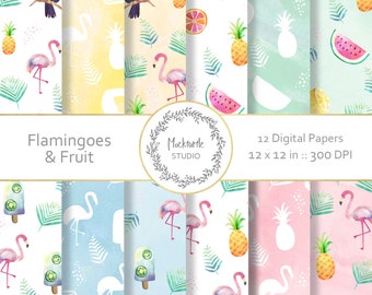 Flamingo digital paper - Tropical clipart - Pineapple Paper Scrapbook paper, Flamingo Digital Paper, Tropical Digital Paper, Commercial use