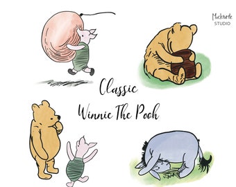 Winnie The Pooh Clipart - Classic Pooh - Piglet Tigger Eeyore - 5 images 300dpi PNG - Instant Download