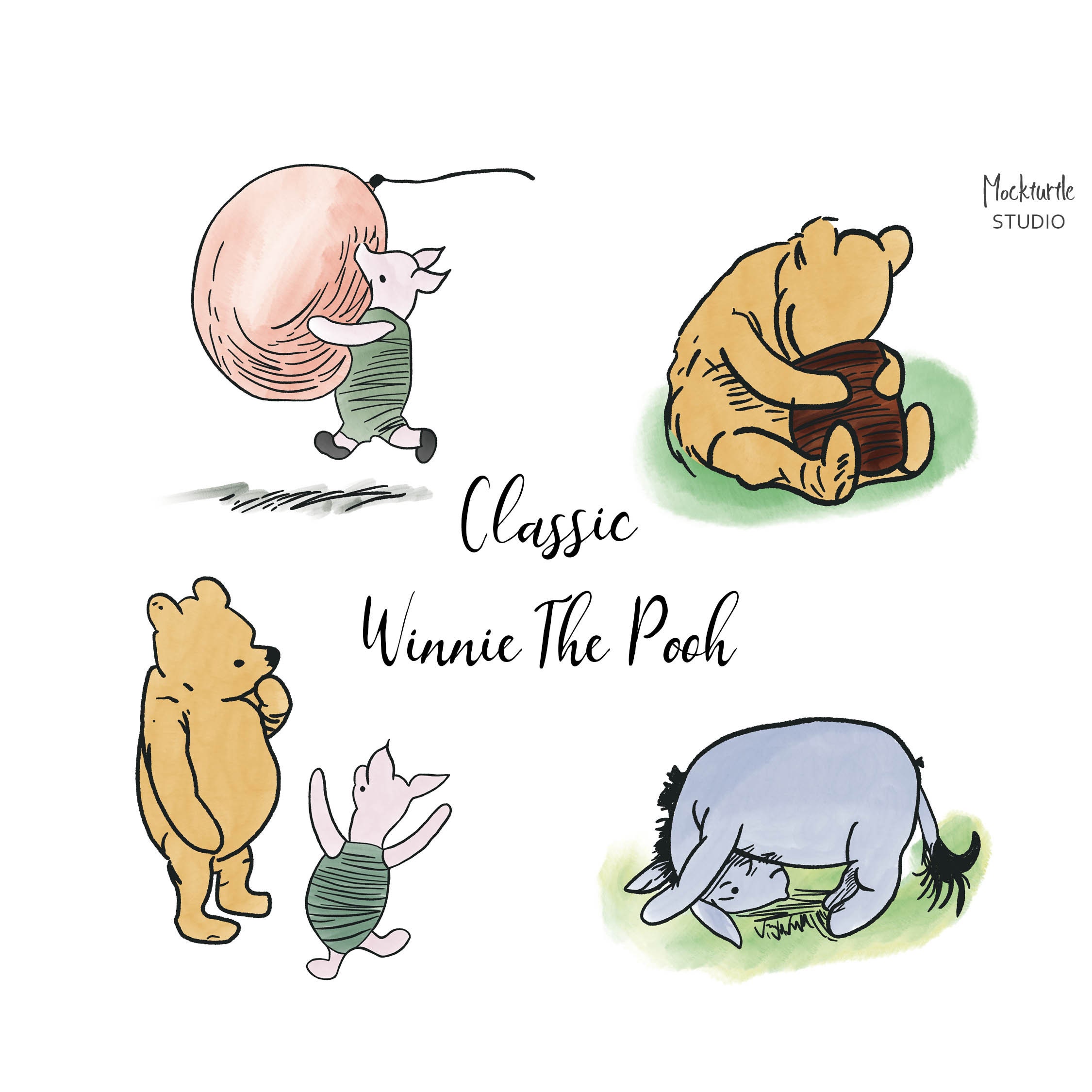 Winnie The Pooh Clipart - Classic Pooh Clipart - Piglet - 5 images, 300dpi,  PNG - Pooh Bear Clip Art - Instant Download