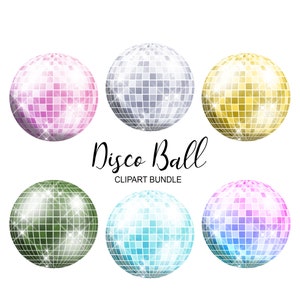 Clipart boules disco - 5 images, 300 dpi, fichiers PNG - Clip Art soirée dansante - clipart boules à facettes - danse de salon - téléchargement immédiat