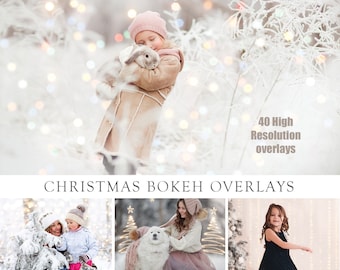 40 Christmas Bokeh Photo Overlays - Holiday Winter Bokeh  - Photoshop Light Effects