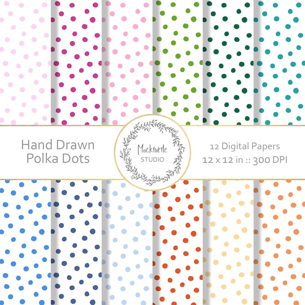 Polka Dot digital paper - clipart - Handdrawn Polka Dots - Digital Papers Scrapbook paper, Digital Paper, Printable Patterns, Commercial use