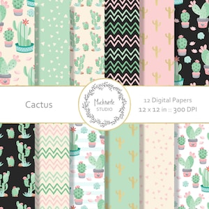Papier numérique Cactus - Cactus clipart - Papier Cactus Scrapbook - Papier numérique Cactus - Papier numérique Cactus - Succulentes - Utilisation commerciale