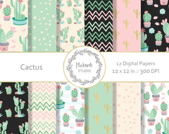 Cactus digital paper - Cactus clipart - Cactus Scrapbook paper - Cactus Digital Paper - Cactus Digital Paper - Succulents - Commercial use