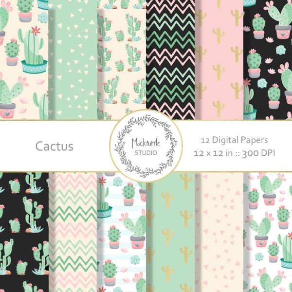 Cactus digital paper - Cactus clipart - Cactus Scrapbook paper - Cactus Digital Paper - Cactus Digital Paper - Succulents - Commercial use
