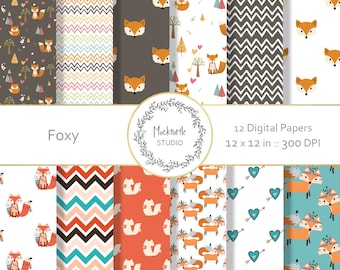 Fox Digital Paper – Woodland Scrapbook Designs - 12x12", 300dpi - Commercial Use