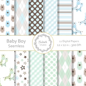 Papier numérique Baby Boy - Clipart Baby Boy - Papier scrapbook, Papier numérique nouveau bébé, Motif seemless, Utilisation commerciale - Baby Boy