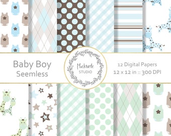 Baby Boy digital paper - Baby Boy clipart - Scrapbook paper, New baby Digital Paper, Seemless Pattern, Commercial use - Baby Boy