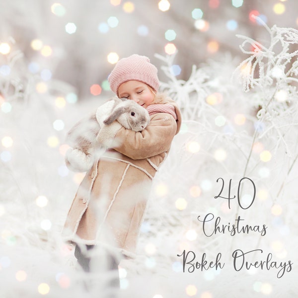 40 Christmas Bokeh Photo Overlays -  Winter Bokeh Photo Overlays - Holiday Photo Overlays - Photoshop Overlays, Digital Bokeh Light Overlays