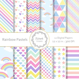 Rainbow digital paper - Rainbow clipart - Scrapbook paper, Rainbow Pastel Digital Paper, Pastel Digital Paper, Commercial use