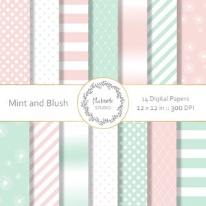 Mint and Blush digital paper, Mint and Blush Clip art, Mint and Blush Clipart, Pink and Green digital paper, Scrapbook paper, Commercial use