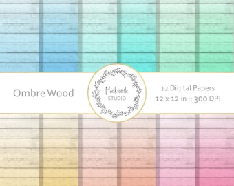 Ombre Wood Texture Digital Paper - Rustic Scrapbook Designs, 12x12", 300dpi - Commercial Use