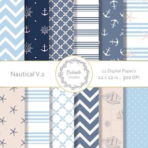 Carta digitale nautica - Clipart nautico - Carta scrapbook, Carta digitale Ocean, Carta digitale ancora, Uso commerciale - Nautica Versione 2