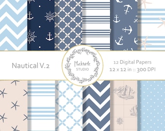 Nautical digital paper - Nautical clipart - Scrapbook paper, Ocean Digital Paper, Anchor Digital Paper, Commercial use - Nautical Version 2