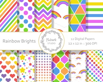 Rainbow digital paper - Rainbow clipart - Scrapbook paper - Rainbow Bright Digital Paper - Digital Paper - Commercial use