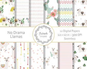 Llama Digital Paper - Llama Clipart - Scrapbook Papers | Alpaca Seamless Pattern | Commercial use