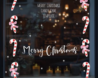Candy Cane Art Template | Merry Christmas Scene Stencil | Snowflake | Holiday Window | PDF Digital Download
