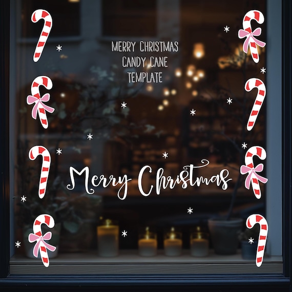 Candy Cane Art Template | Merry Christmas Scene Stencil | Snowflake | Holiday Window | PDF Digital Download
