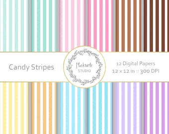 Candy Stripes digital paper - Striped clipart - Scrapbook paper, Striped Digital Paper, Digital Paper, Commercial use - Candy Stripes