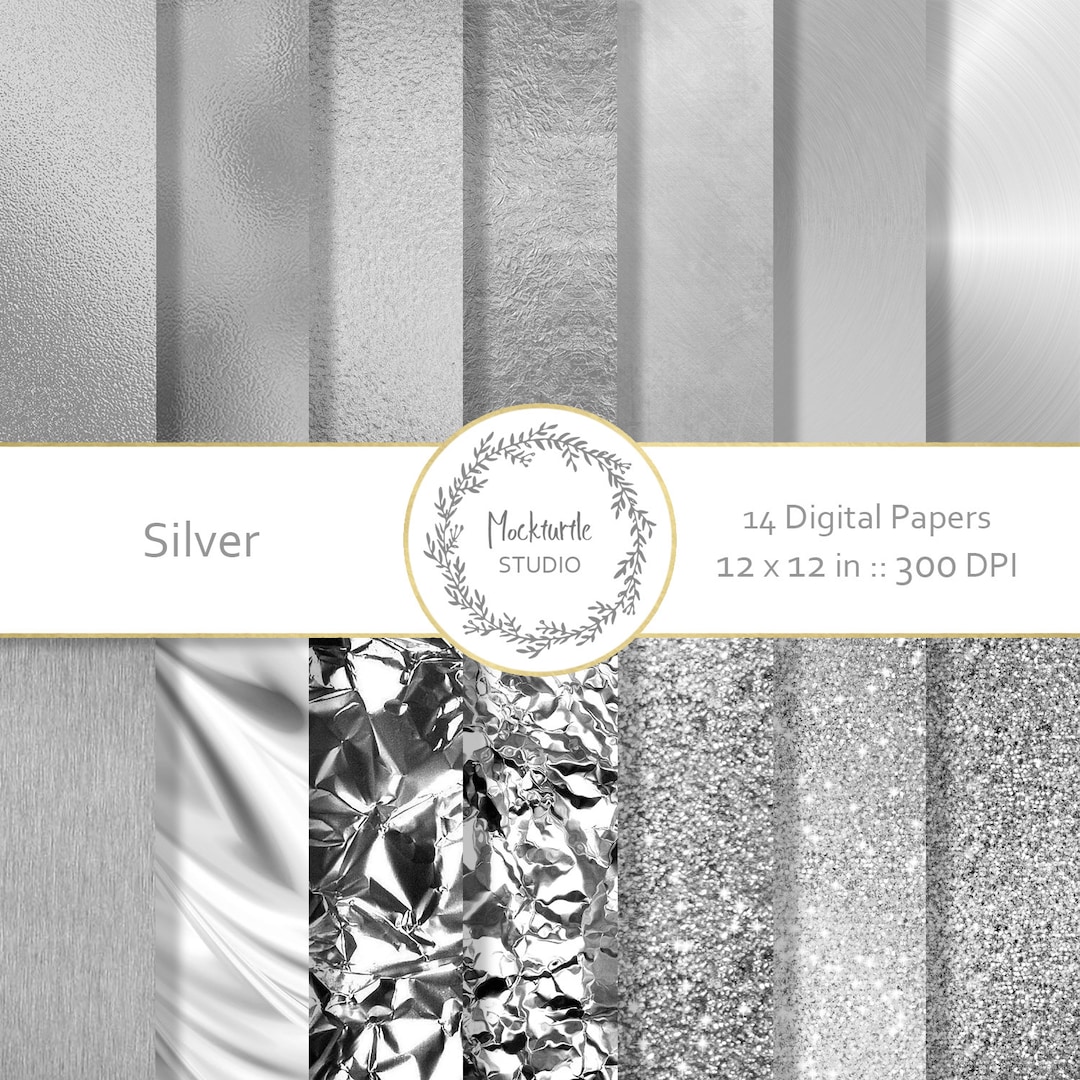 Silver Digital Paper - Silver Clipart, Foil, Glitter Metallic Scrapbook ...
