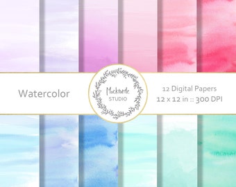 Watercolor digital paper - Watercolor clipart - Scrapbook paper - Watercolour Digital Paper, Pastel Digital Paper - Commercial use