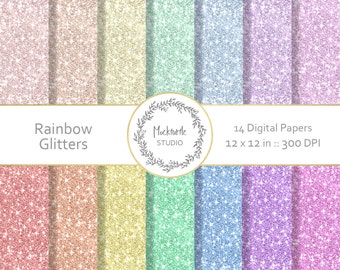 Rainbow Glitter digital paper - Rainbow clipart - Scrapbook paper - Rainbow Digital Paper - Glitter Rainbow Digital Paper, Commercial use