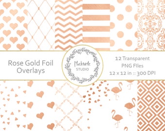 Rose Gold Foil Digital Overlays, Transparent Gold Foil Clipart, Metallic Scrapbook, Rose Gold Pattern Digital overlays PNG, Digital papers
