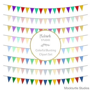 Bunting Flags Clipart - 8 images, 300dpi, PNG & EPS files - Bunting Clip Art - Banner Clipart - Instant Download