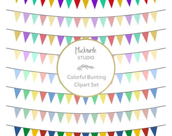 Bunting Flags Clipart - 8 images, 300dpi, PNG & EPS files - Bunting Clip Art - Banner Clipart - Instant Download