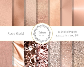Rose Gold digital paper - Rose Gold clipart - Metallic Scrapbook paper - Rose Gold Digital Paper - Rose Gold Digital Paper - Commercial use