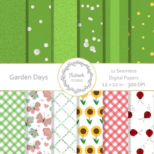 Papel digital de jardín - Clipart de jardín - Papel de álbum de recortes, Papel digital de hierba, Papel digital de picnic, Uso comercial