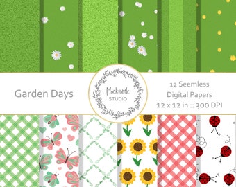 Garden digital paper - Garden clipart - Scrapbook paper, Grass Digital Paper, Picnic Digital Paper, Commercial use
