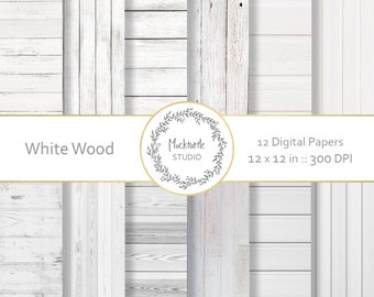 White Rustic Wood Texture Digital Paper - Scrapbook Paper - Printable - Commercial use