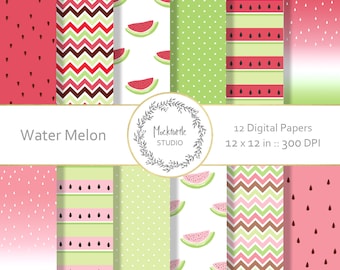 Watermelon digital paper - Tropical clipart - Scrapbook paper, Watermelon Digital Paper, Tropical Digital Paper, Commercial use