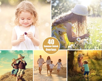 40 Golden Summer Bokeh Photo Overlays- Holiday Photo Overlays - Golden Hour