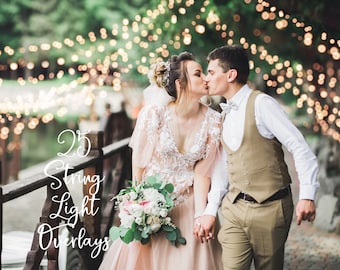 Bokeh String Lights Photo Overlays - Fairy Lights Overlays - Patio Lights Photoshop Overlays - Wedding Overlays - Digital Light Effect